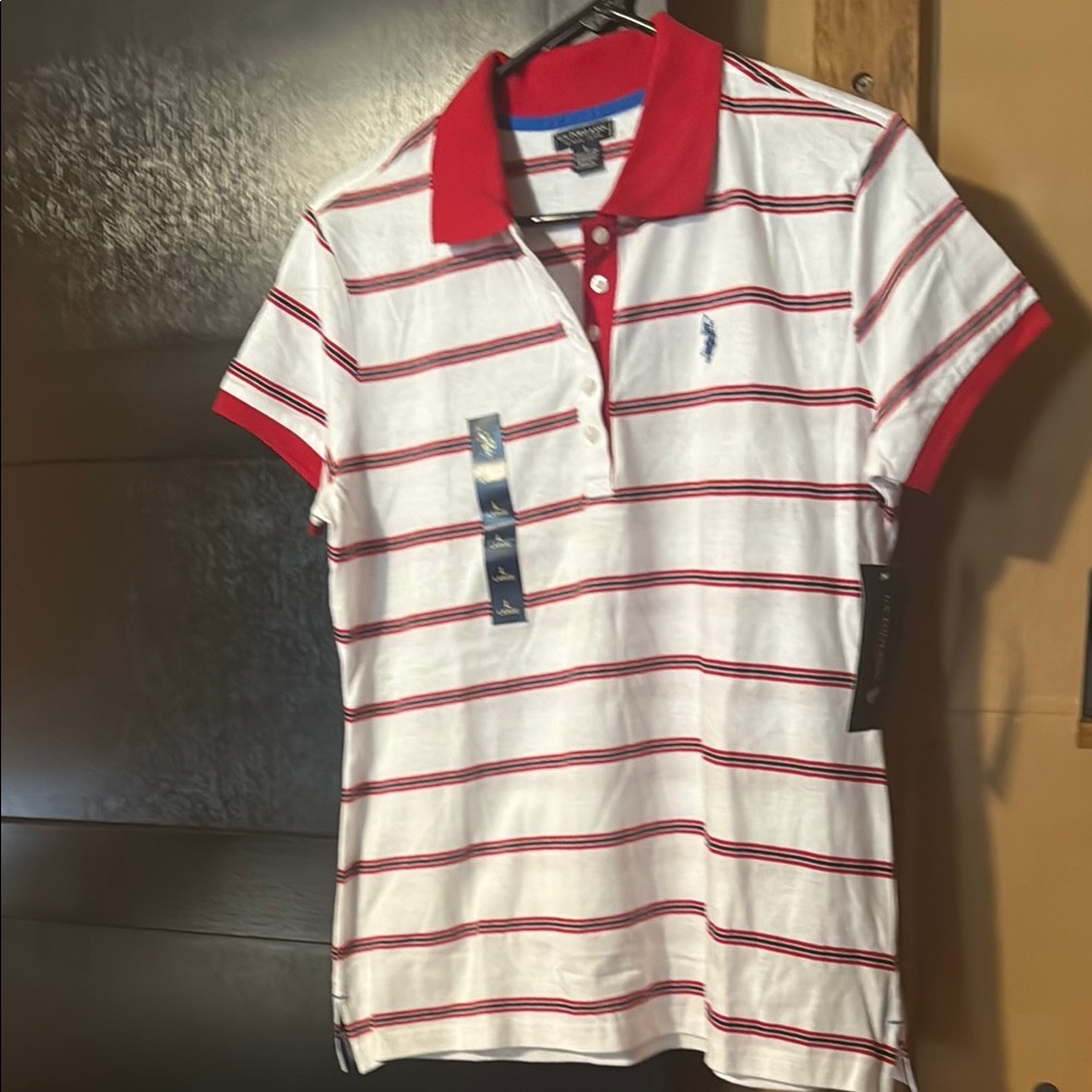 U.S. Polo Assn. Red and White Striped Polo Shirt
